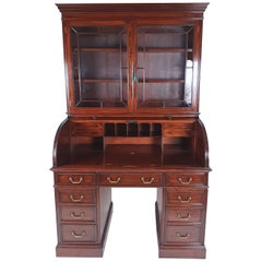 Late Victorian Figured Mahogany Cylinder Bookcase