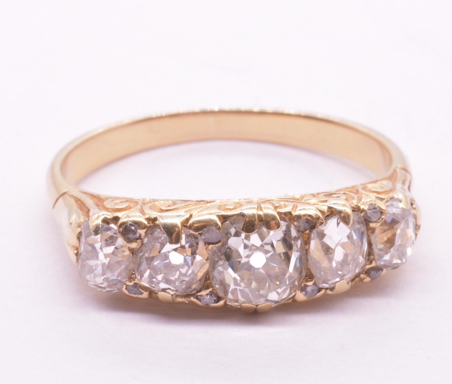 Late Victorian Five Stone Half Hoop Diamond Ring 8