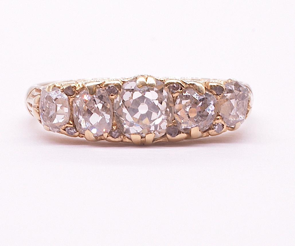 Late Victorian Five Stone Half Hoop Diamond Ring 14