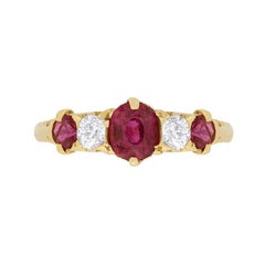 Late Victorian Five-Stone Ruby and Diamond Ring, circa 1900s
