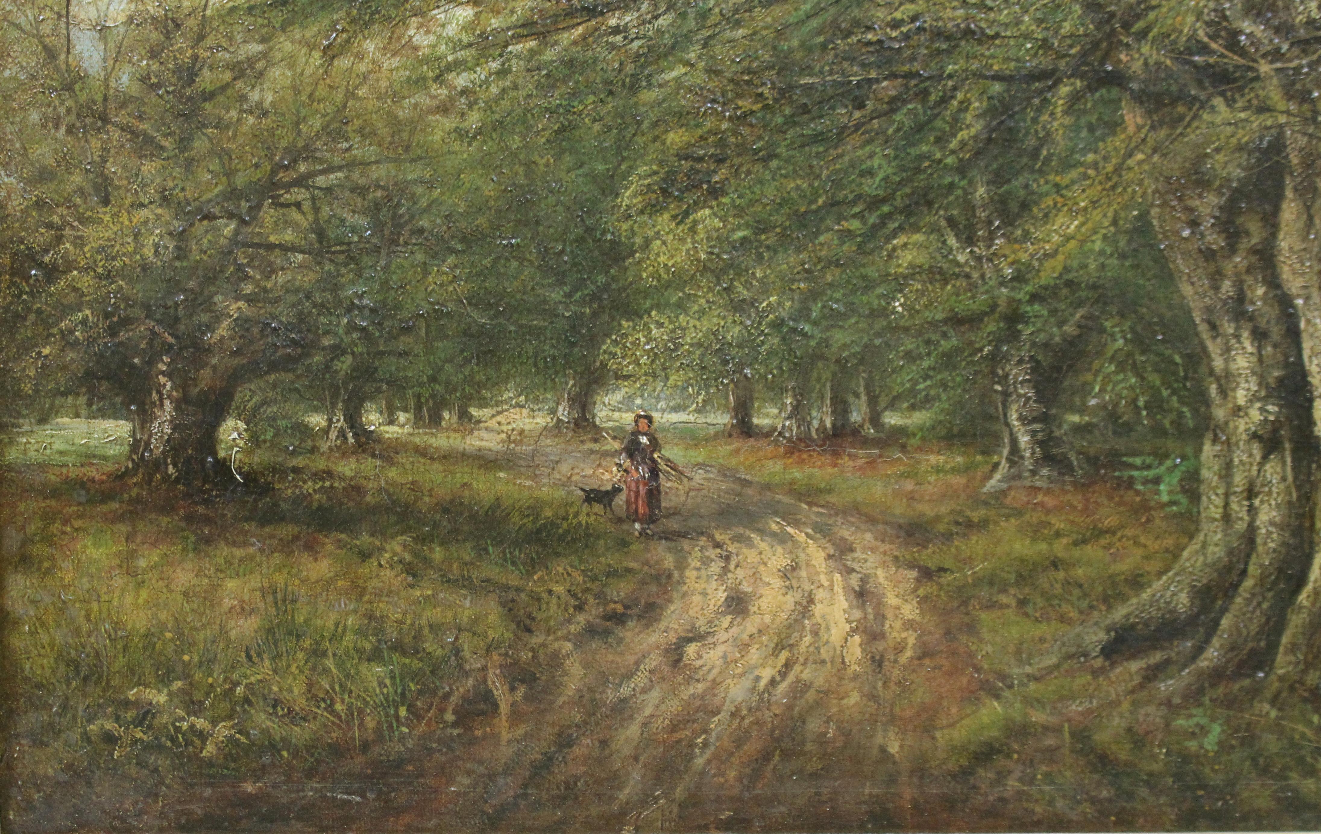 Late Victorian Forest Landscape Oil on Canvas In Good Condition For Sale In Worcester, Worcestershire