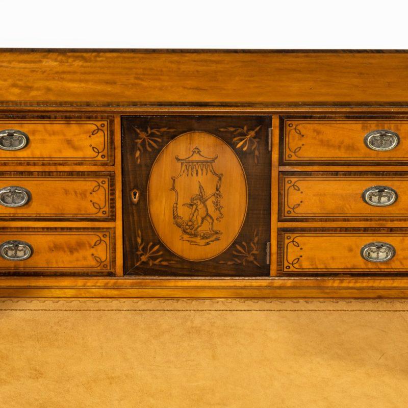 19th Century Late Victorian Freestanding Satinwood Carlton House Desk For Sale