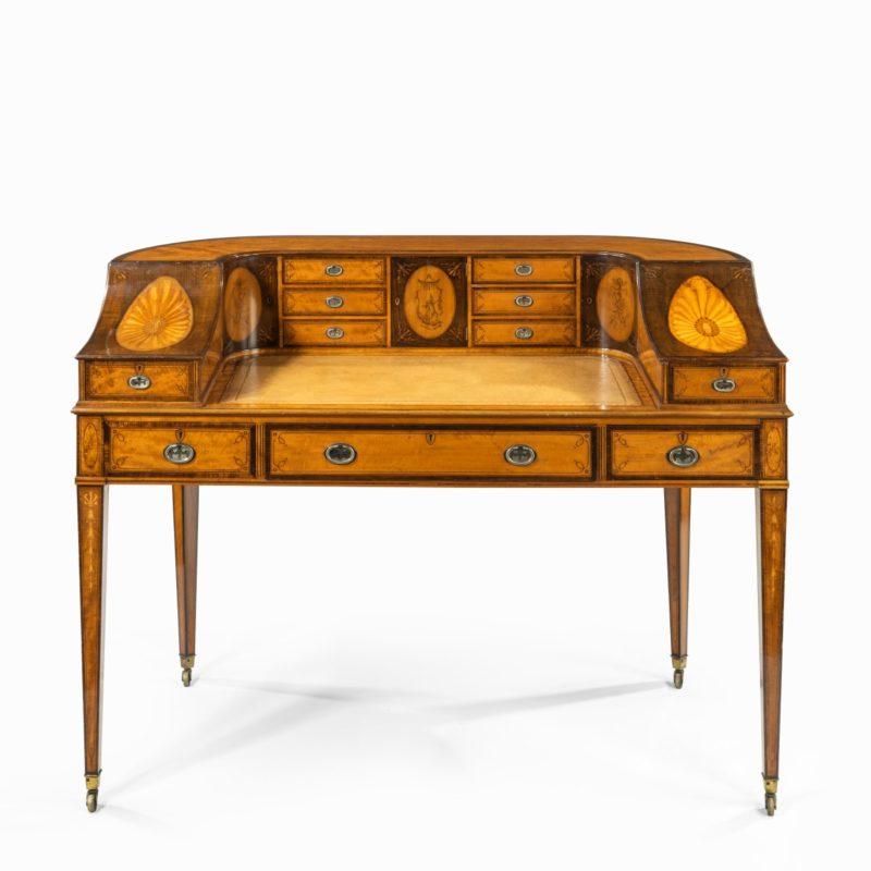 Late Victorian Freestanding Satinwood Carlton House Desk For Sale 2