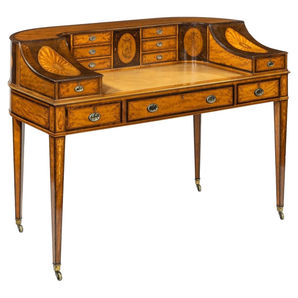 Late Victorian Freestanding Satinwood Carlton House Desk For Sale