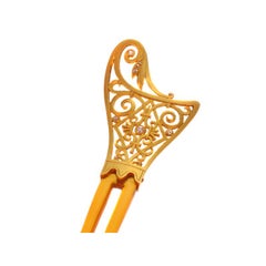 Late Victorian French Gold Hair Comb Set with Diamonds and Made from Horn