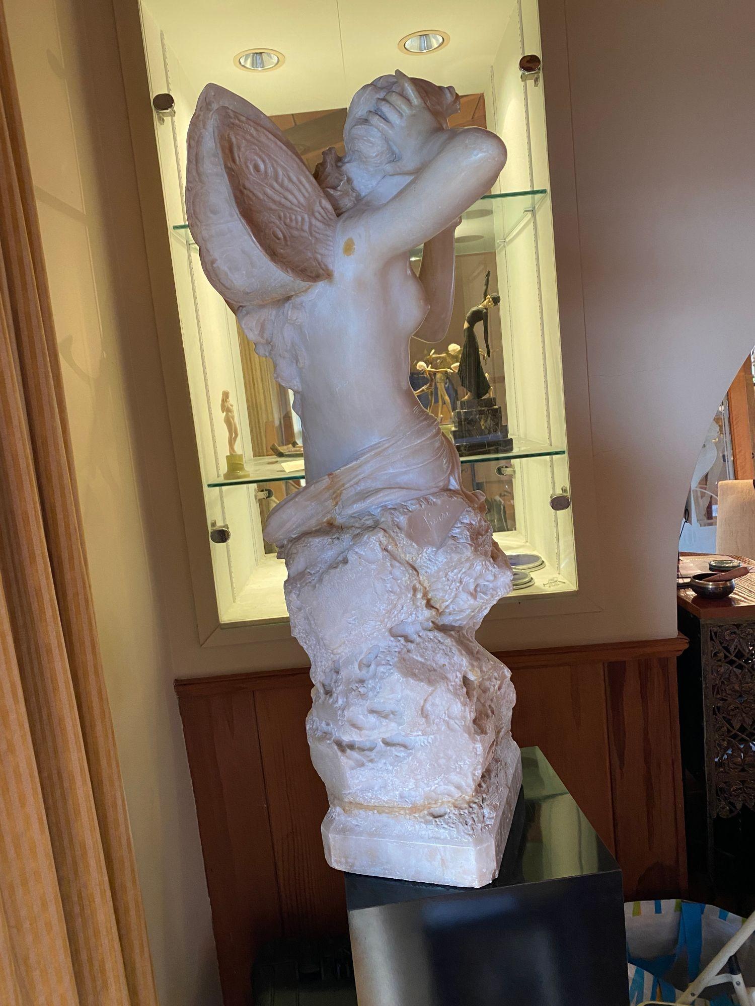 Large Victorian French Hand Carved Nude Psyche Goddess Marble Statue, Signed 3