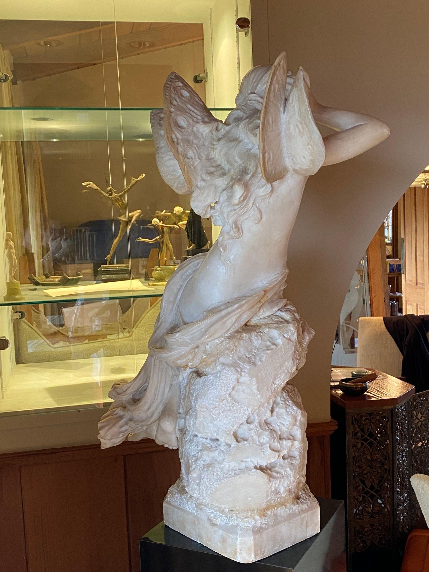 Large Victorian French Hand Carved Nude Psyche Goddess Marble Statue, Signed 5