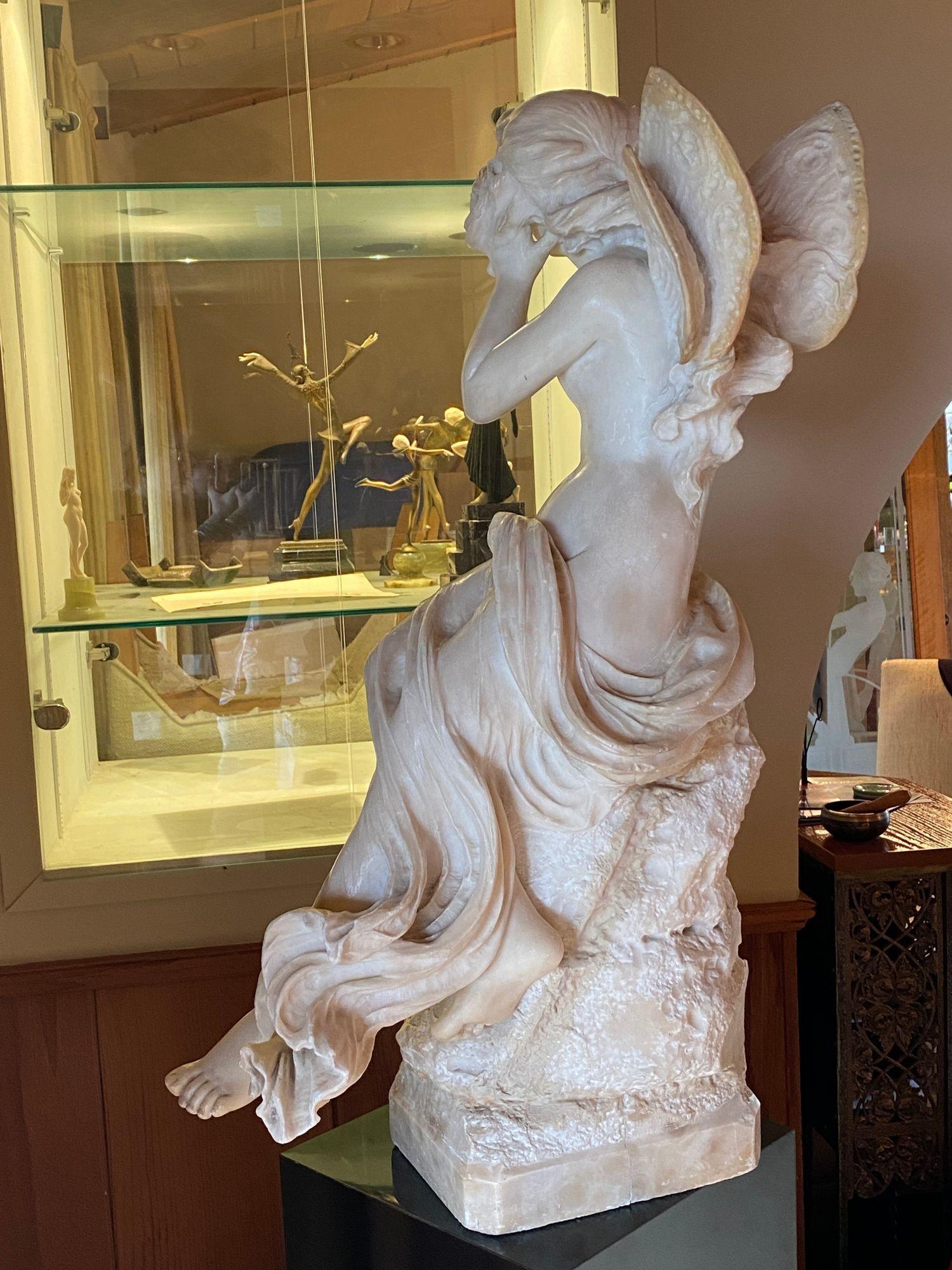 Large Victorian French Hand Carved Nude Psyche Goddess Marble Statue, Signed 6