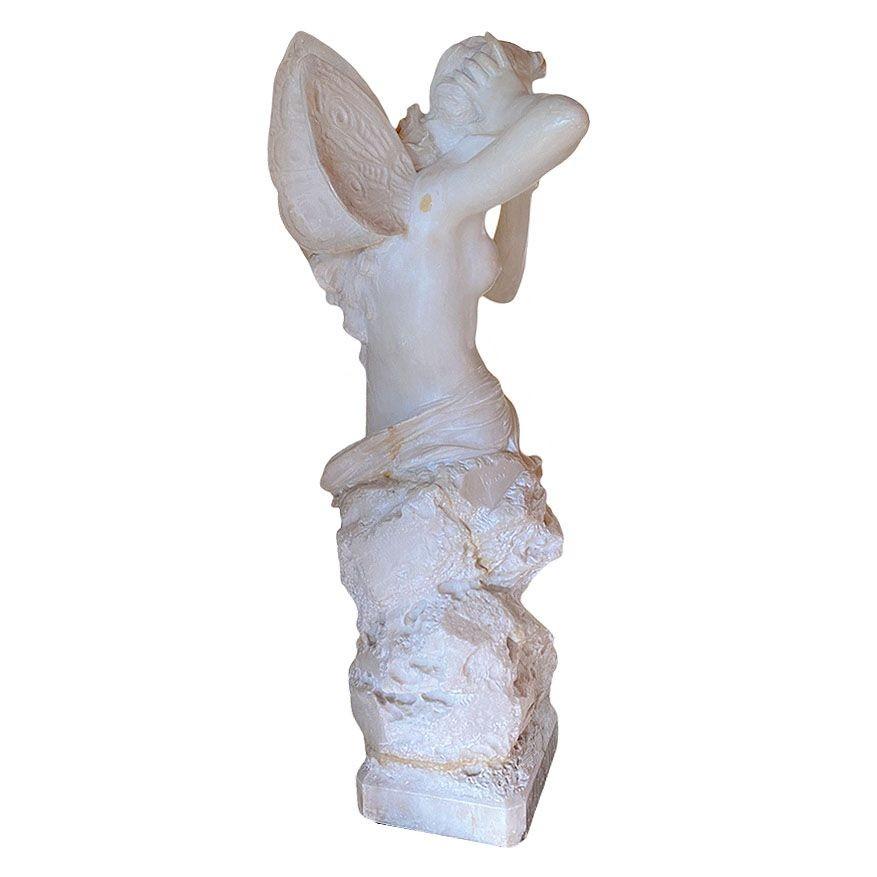 Spätviktorianische französische handgeschnitzte Marmorstatue der Psyche-Göttin in Akt, signiert im Angebot 1