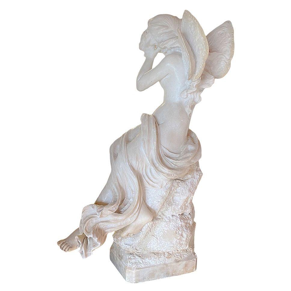 Spätviktorianische französische handgeschnitzte Marmorstatue der Psyche-Göttin in Akt, signiert im Angebot 2