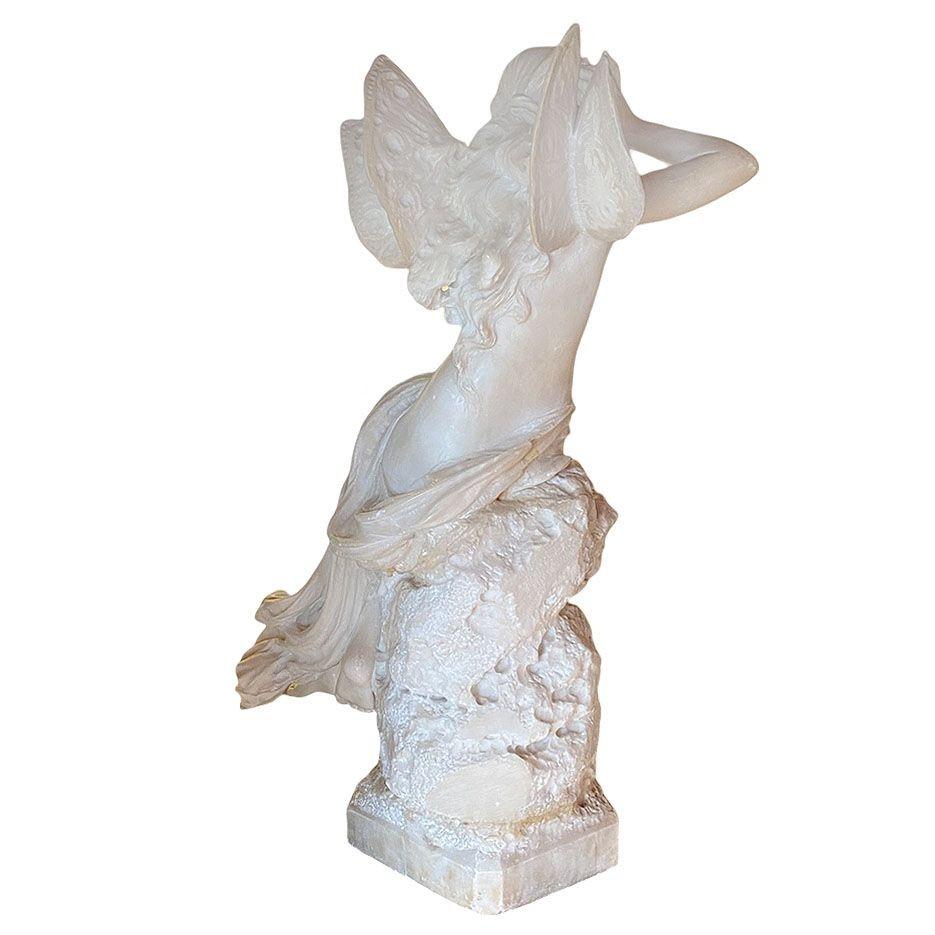 Spätviktorianische französische handgeschnitzte Marmorstatue der Psyche-Göttin in Akt, signiert im Angebot 3