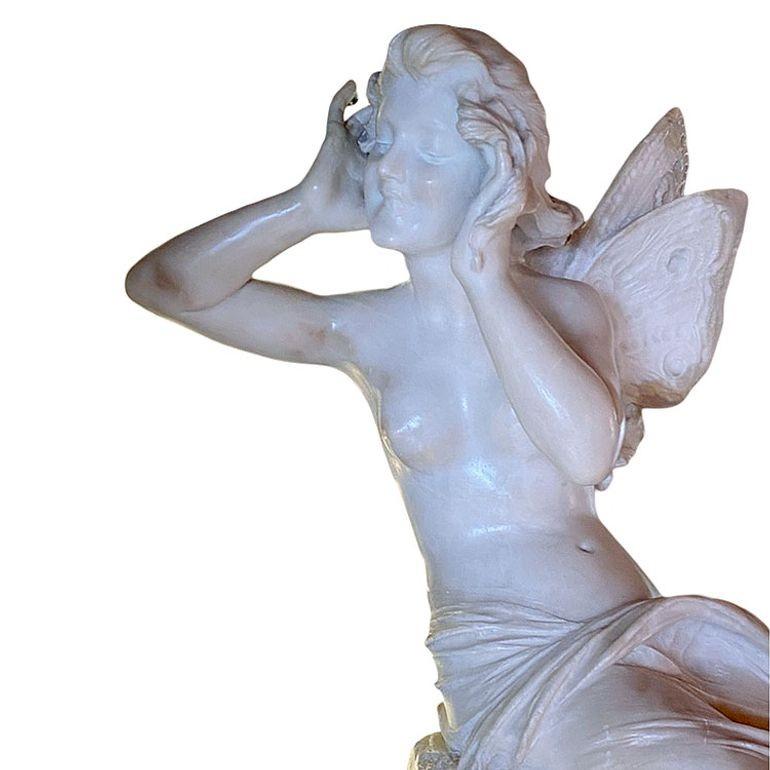 Spätviktorianische französische handgeschnitzte Marmorstatue der Psyche-Göttin in Akt, signiert im Angebot 4
