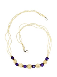 Late Victorian Freshwater Seed Pearl Amethyst 14 Karat Gold Station Necklace