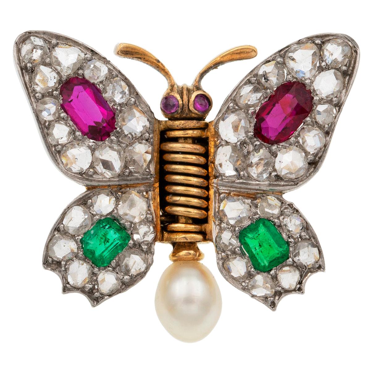 Late Victorian Gem-Set Butterfly Brooch For Sale