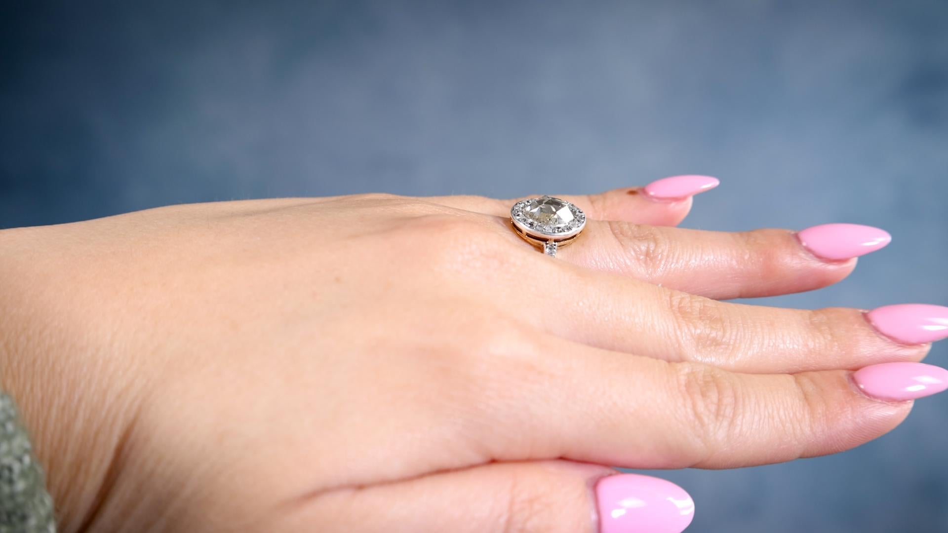 Women's or Men's Late Victorian GIA 1.90 Carat Rose Cut Diamond Silver 18k Yellow Gold Halo Ring