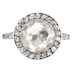 Spätviktorianischer GIA 1,90 Karat Diamant im Rosenschliff Silber 18k Gelbgold Halo-Ring
