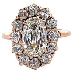 Late Victorian GIA 2.05 Carats Cushion Cut Diamond 14k Rose Gold Cluster Ring