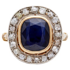 Antique Late Victorian Gia Australian No Heat Sapphire Diamond 18k Silver Cluster Ring