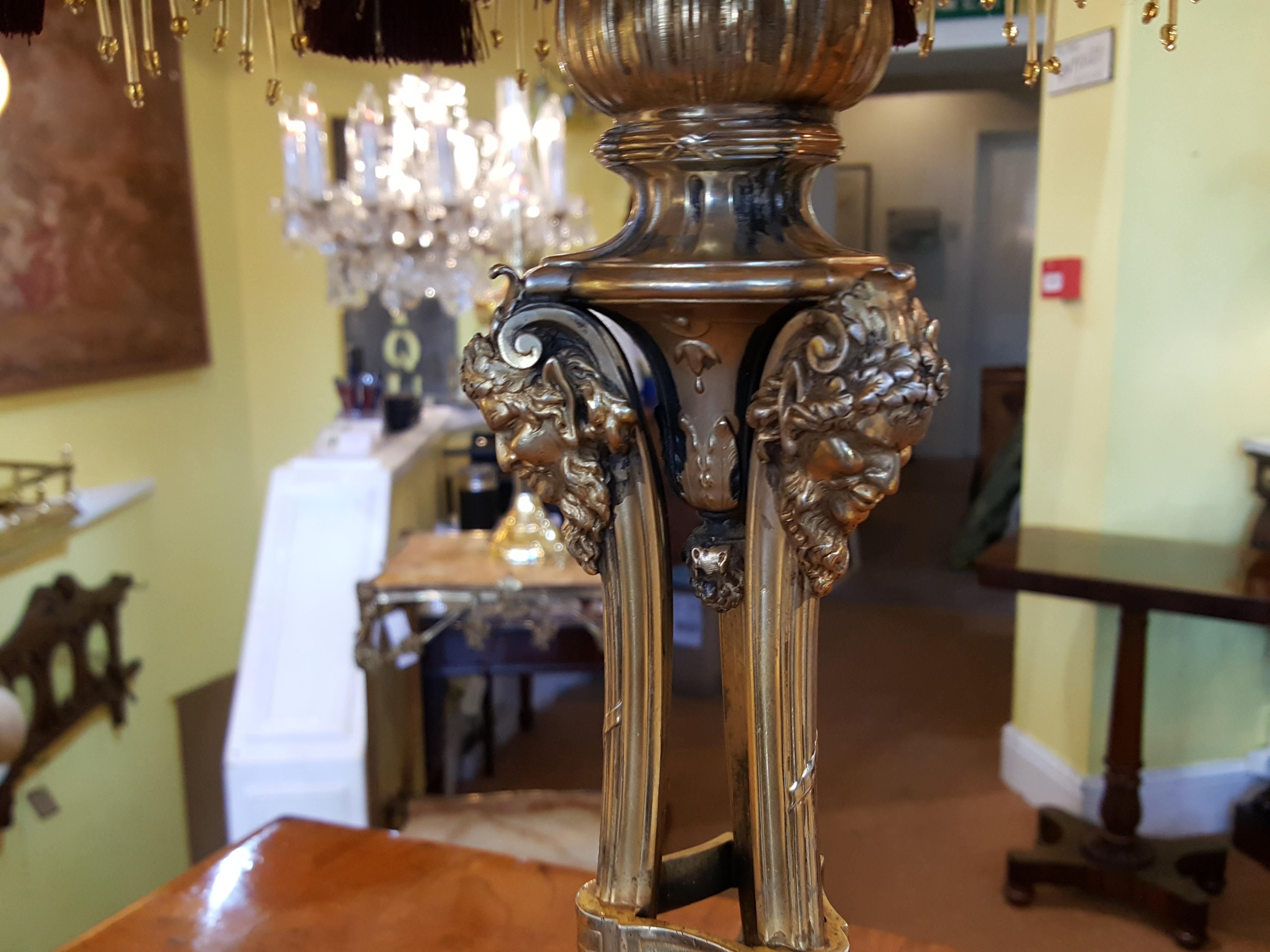 Late Victorian Gilt Bronze Adam Style Table Lamp In Good Condition In Altrincham, Cheshire