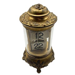 Orologio da parete con numeri a rotazione in metallo dorato tardo-vittoriano, Germania