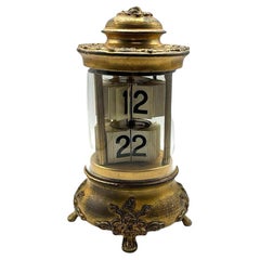 Antique Late Victorian Gilt-Metal Plato Flip Numeral Carriag Mantel Clock, Germany