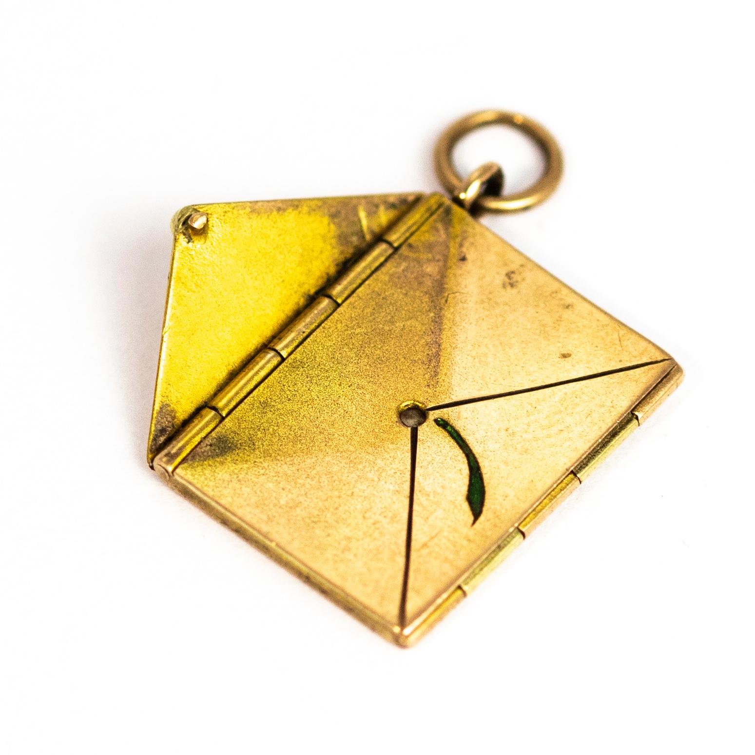 Women's or Men's Late Victorian Gold and Enamel Envelope Locket