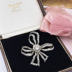 Late Victorian Gold and Silver Diamond Bow Brooch