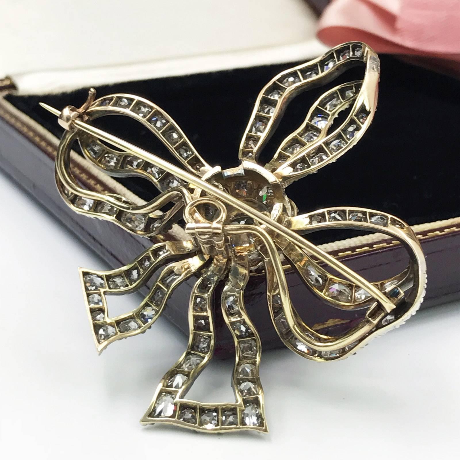 Late Victorian Gold and Silver Diamond Bow Brooch 1