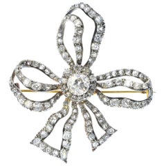 Late Victorian Gold and Silver Diamond Bow Brooch