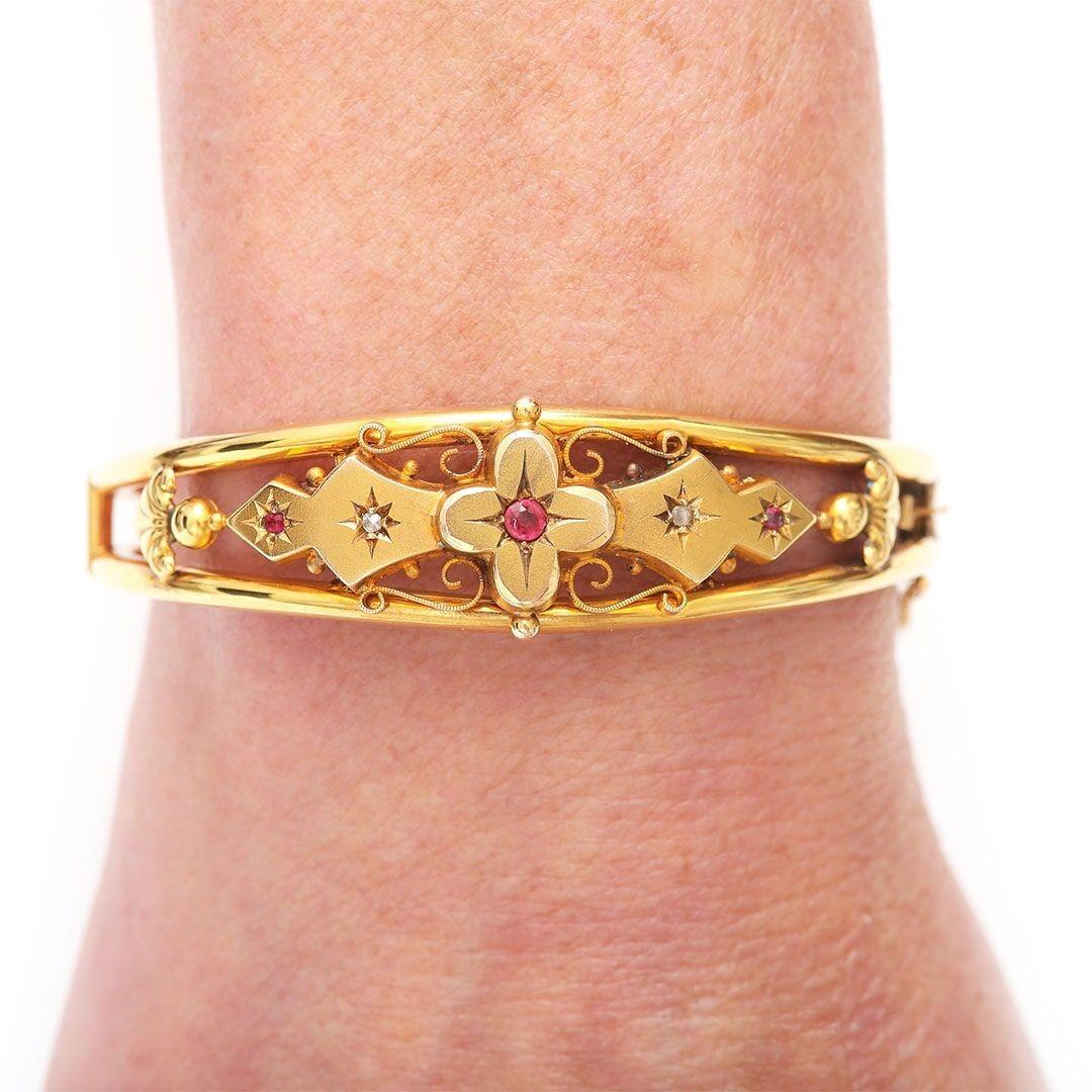 Spätviktorianischer Armreif aus Gold, Rubin und Diamanten, um 1890 6