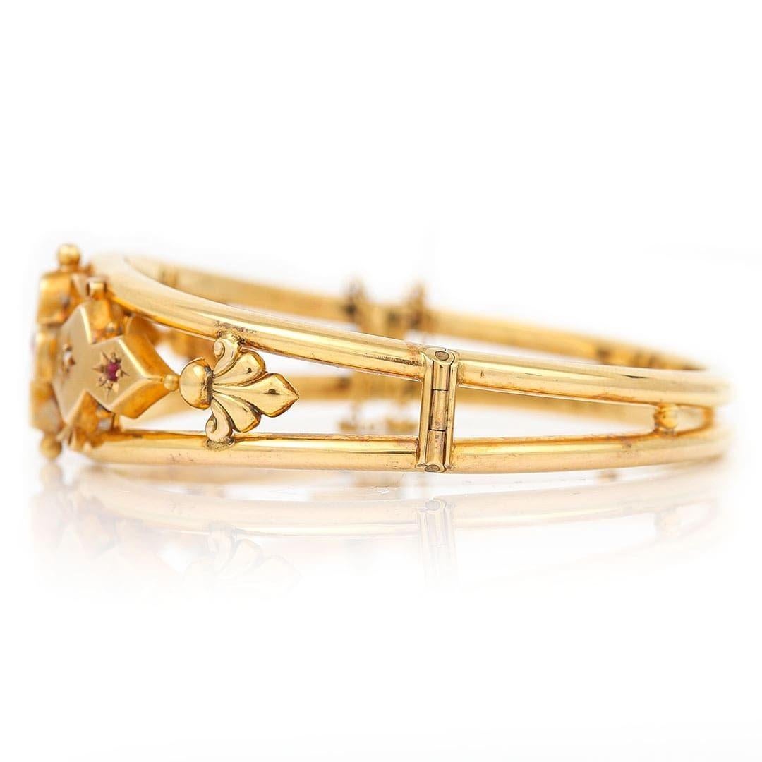 Spätviktorianischer Armreif aus Gold, Rubin und Diamanten, um 1890 (Rundschliff)