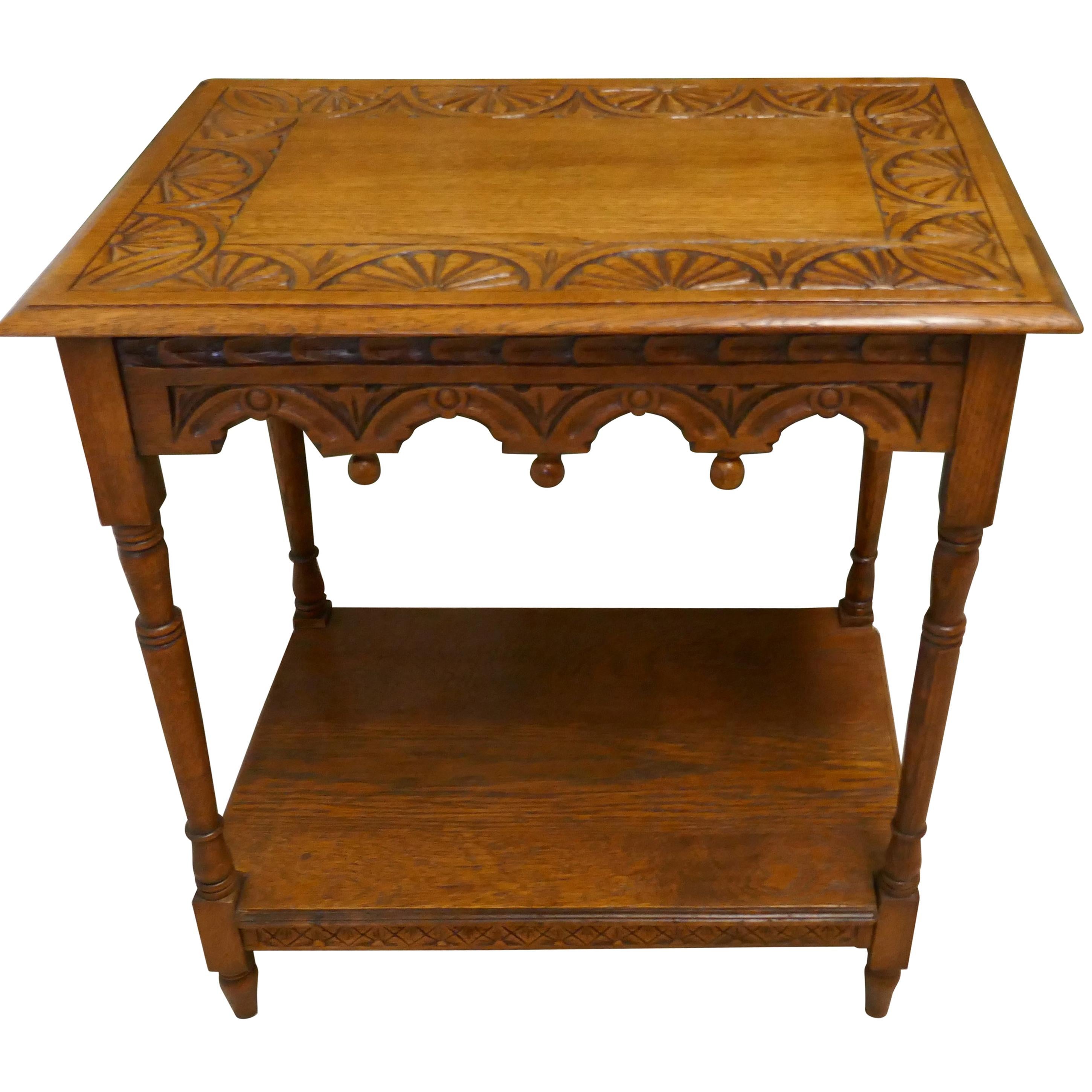 Late Victorian Golden Oak Carved Occasional Side Table