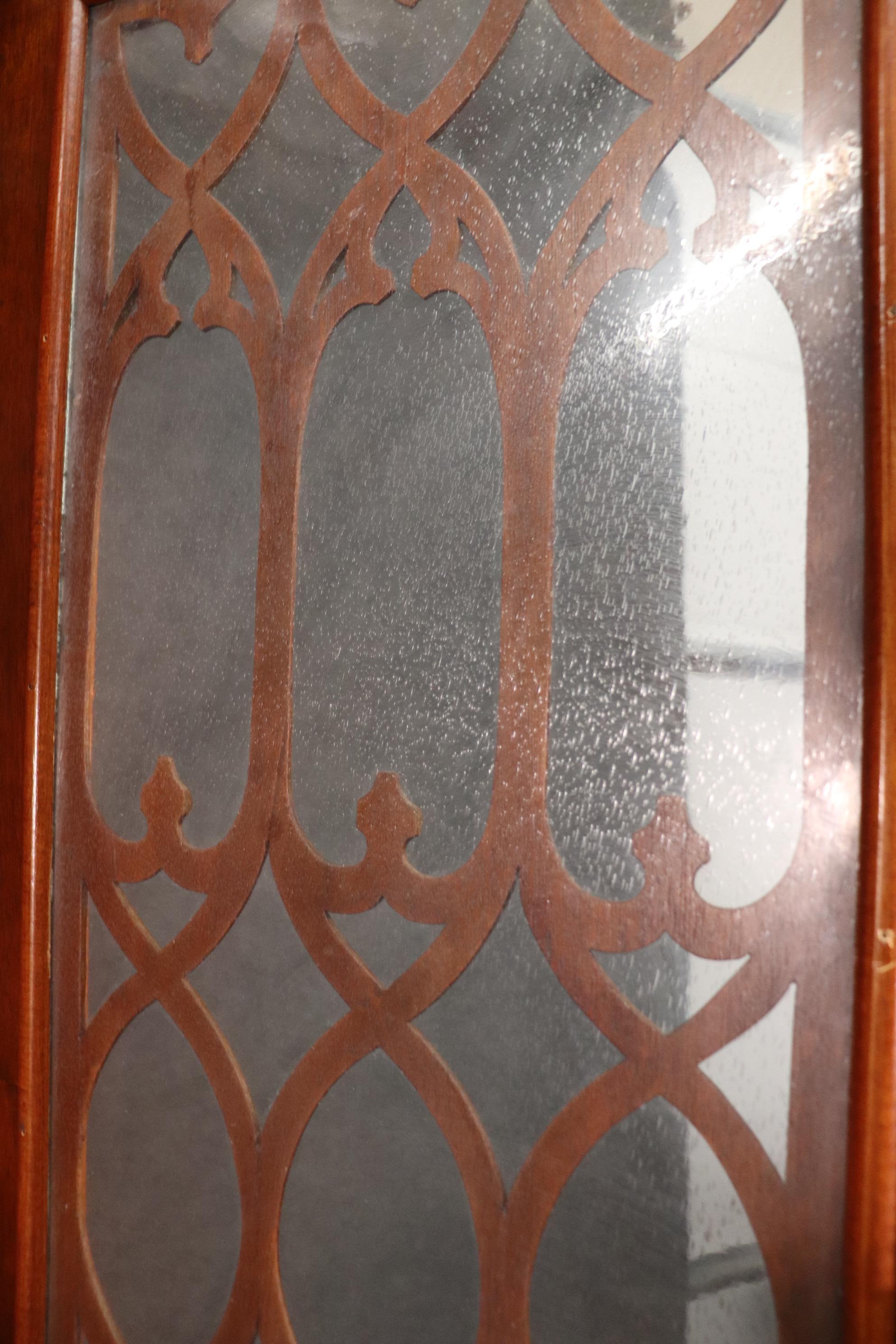 Walnut Late Victorian Gothic Secretary Desk Bookcase Seeded Glass Marble Top 1890s Era