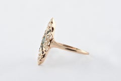 Late Victorian Green Emerald and Seed Pearl Navette Dinner Ring