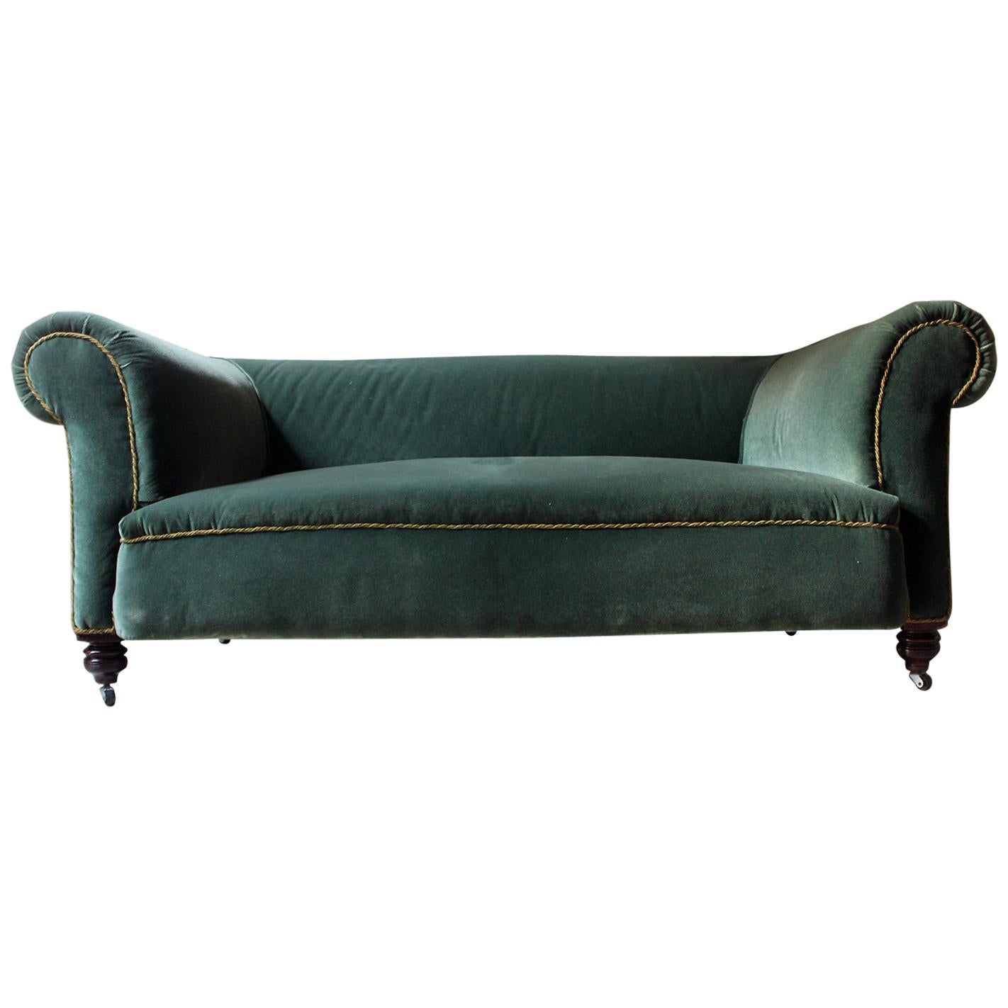 Late Victorian Green Velvet Upholstered Chesterfield Sofa, circa 1900