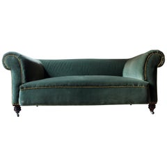 Antique Late Victorian Green Velvet Upholstered Chesterfield Sofa, circa 1900