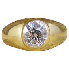 Late Victorian Gypsy Set 0.85ct Old Cushion Cut Diamond Ring in 18ct Yellow Gold