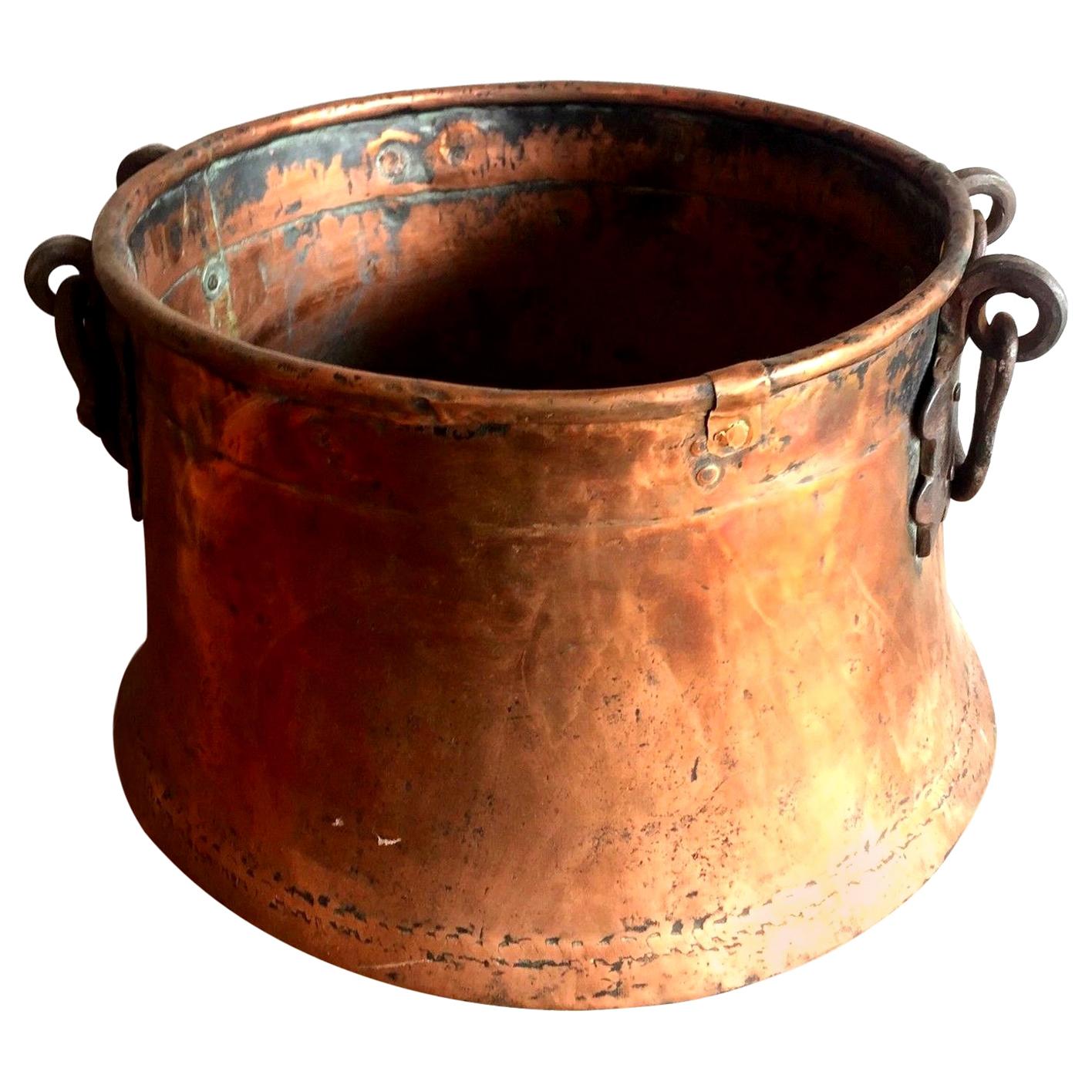 Late Victorian Hand-Hammered Copper Cauldron Pot For Sale
