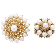 Late Victorian Handmade Saltwater Pearl Ring and Pendant/Brooch Set