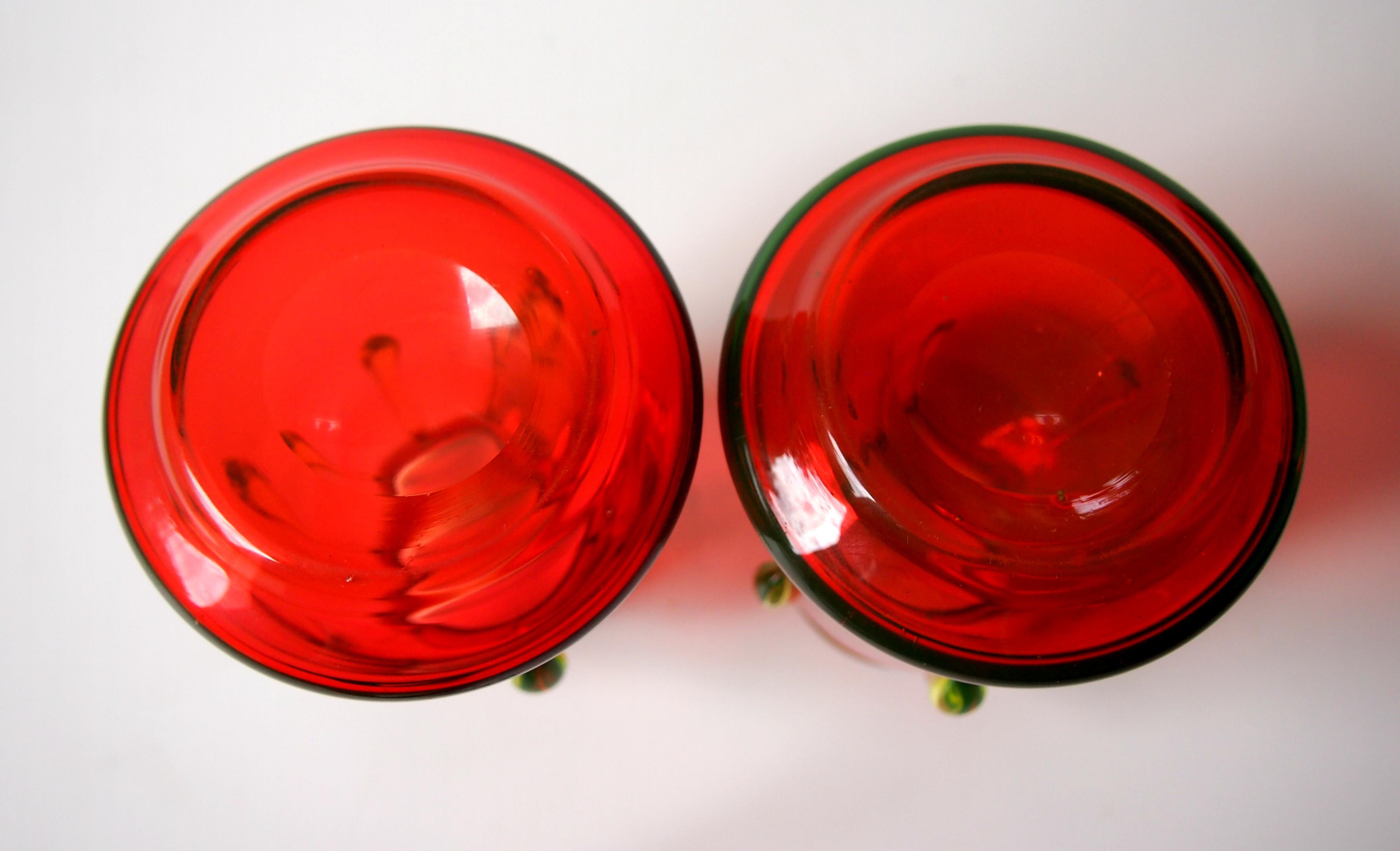 Art Glass Late Victorian Harrach Orange-Red and Unranium Drip Vases