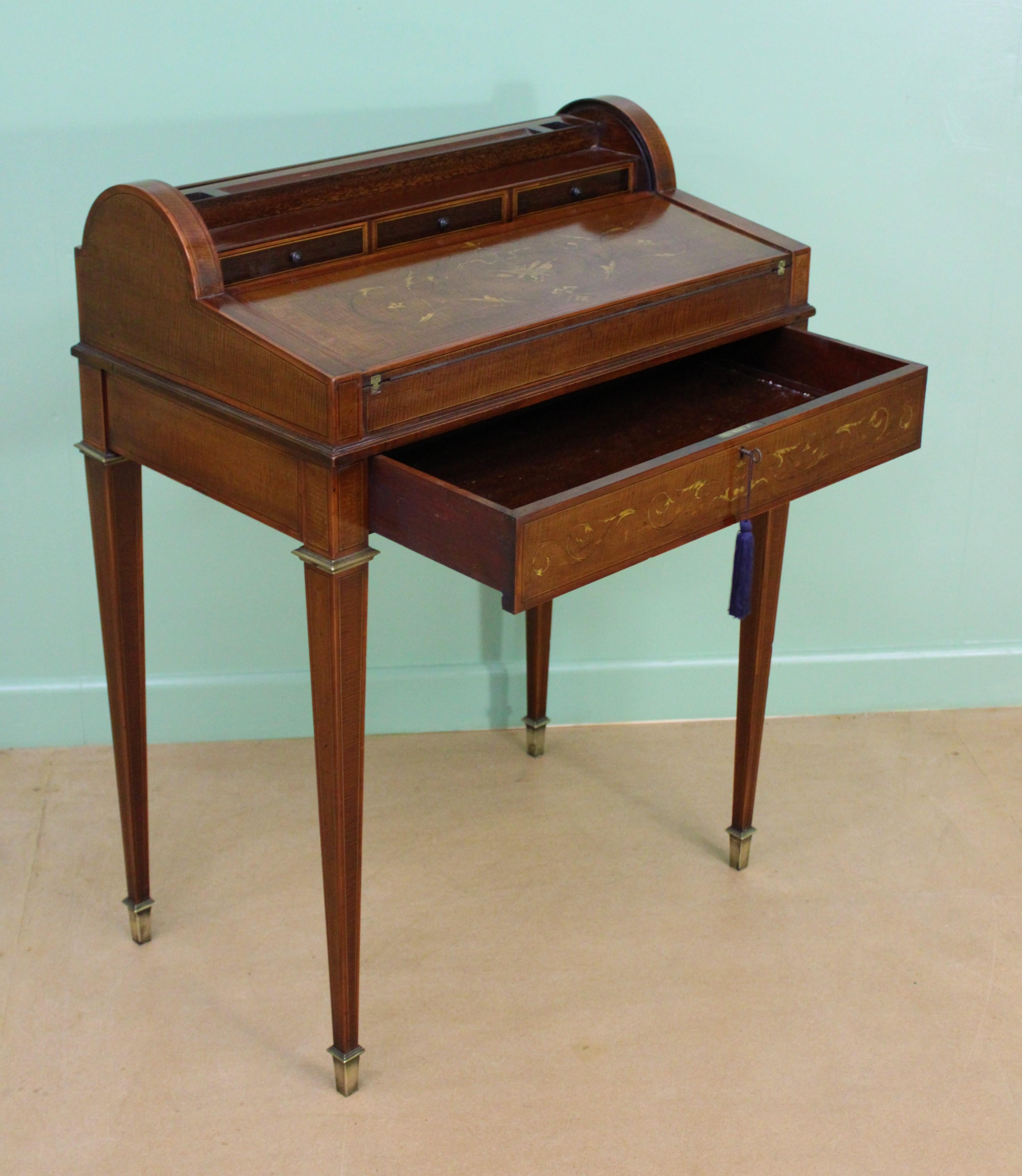 Late Victorian Inlaid Mahogany Tambour Bureau by Druce and Co. of London 8