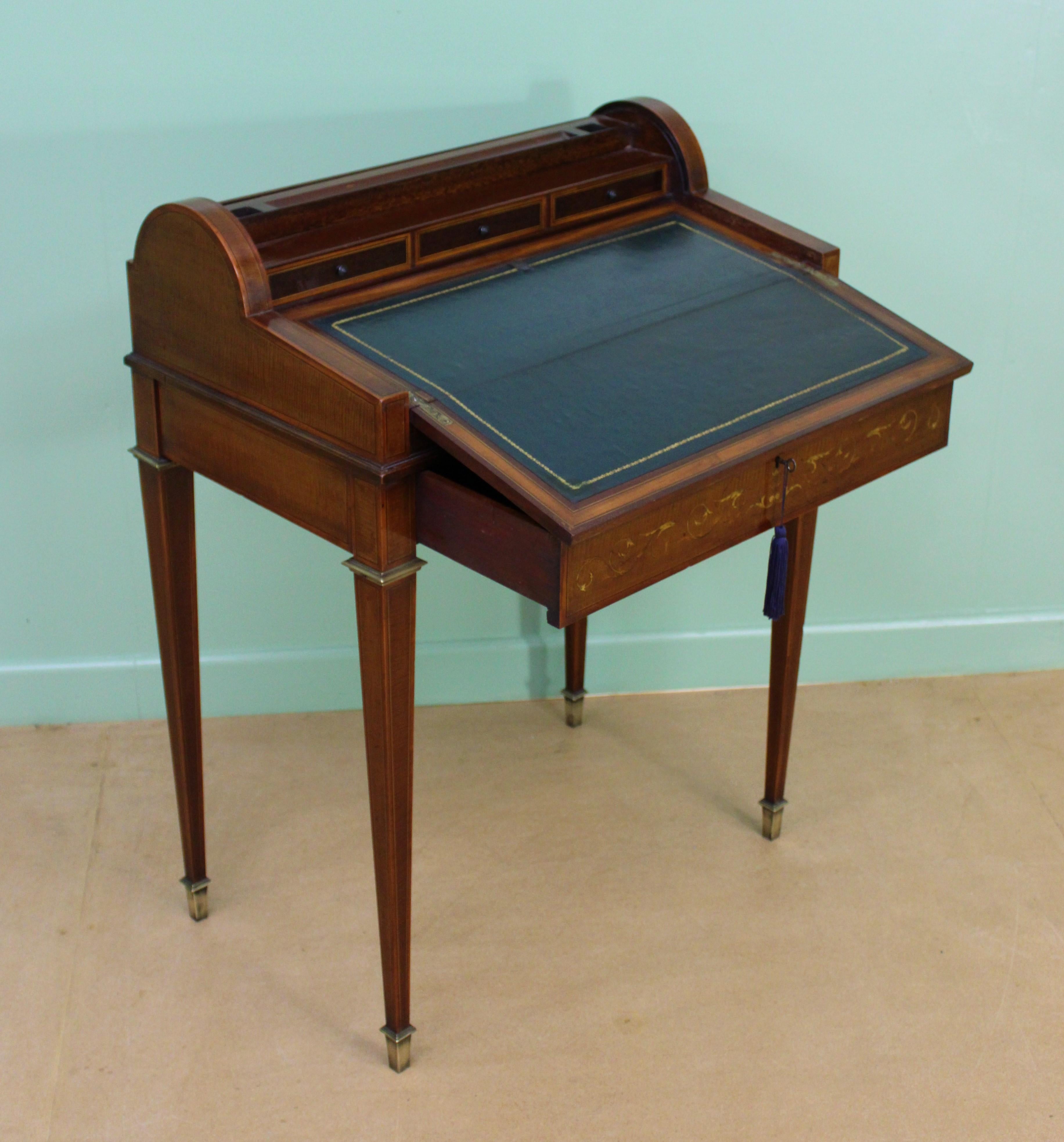 Late Victorian Inlaid Mahogany Tambour Bureau by Druce and Co. of London 9