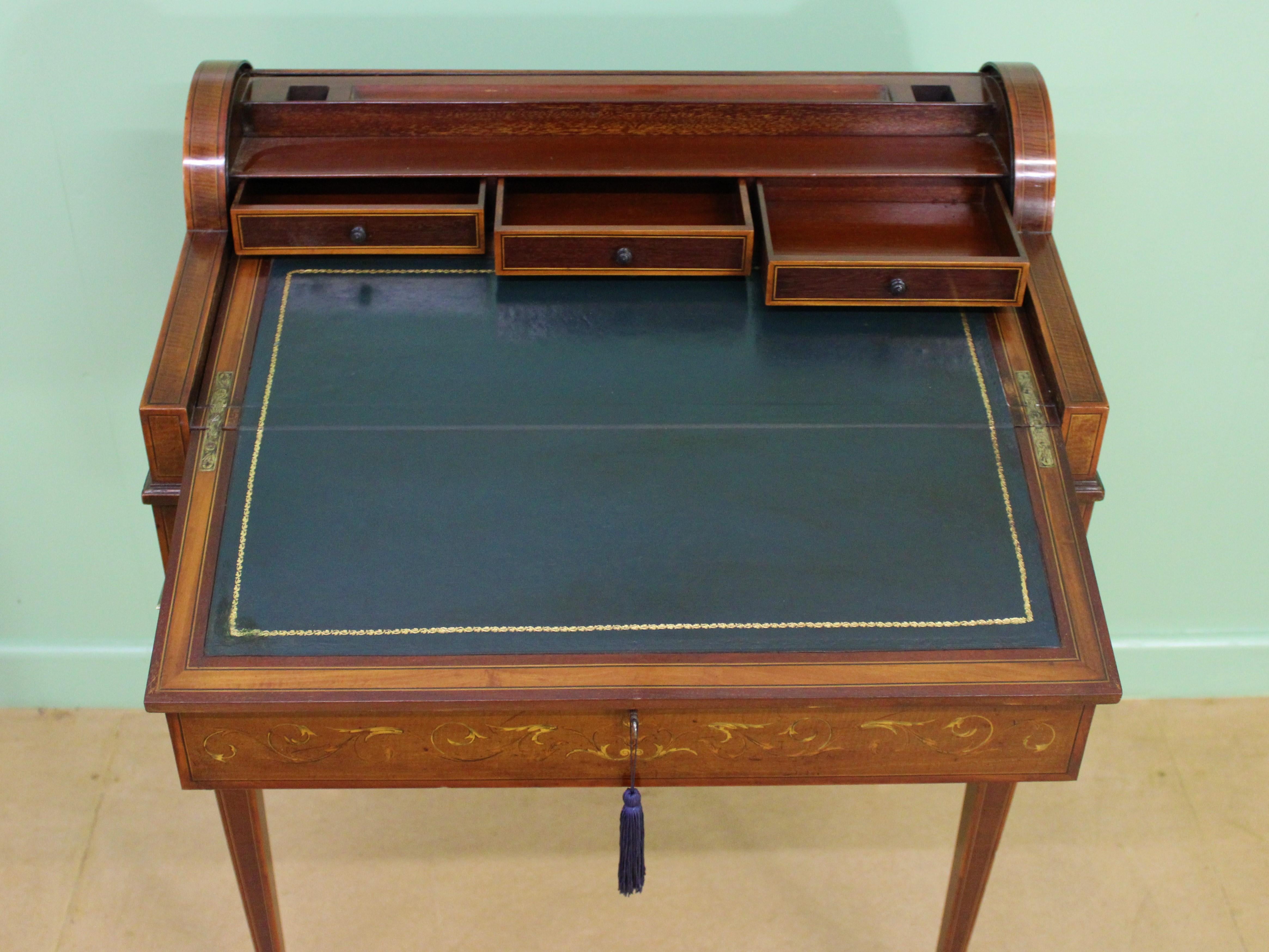 Late Victorian Inlaid Mahogany Tambour Bureau by Druce and Co. of London 11
