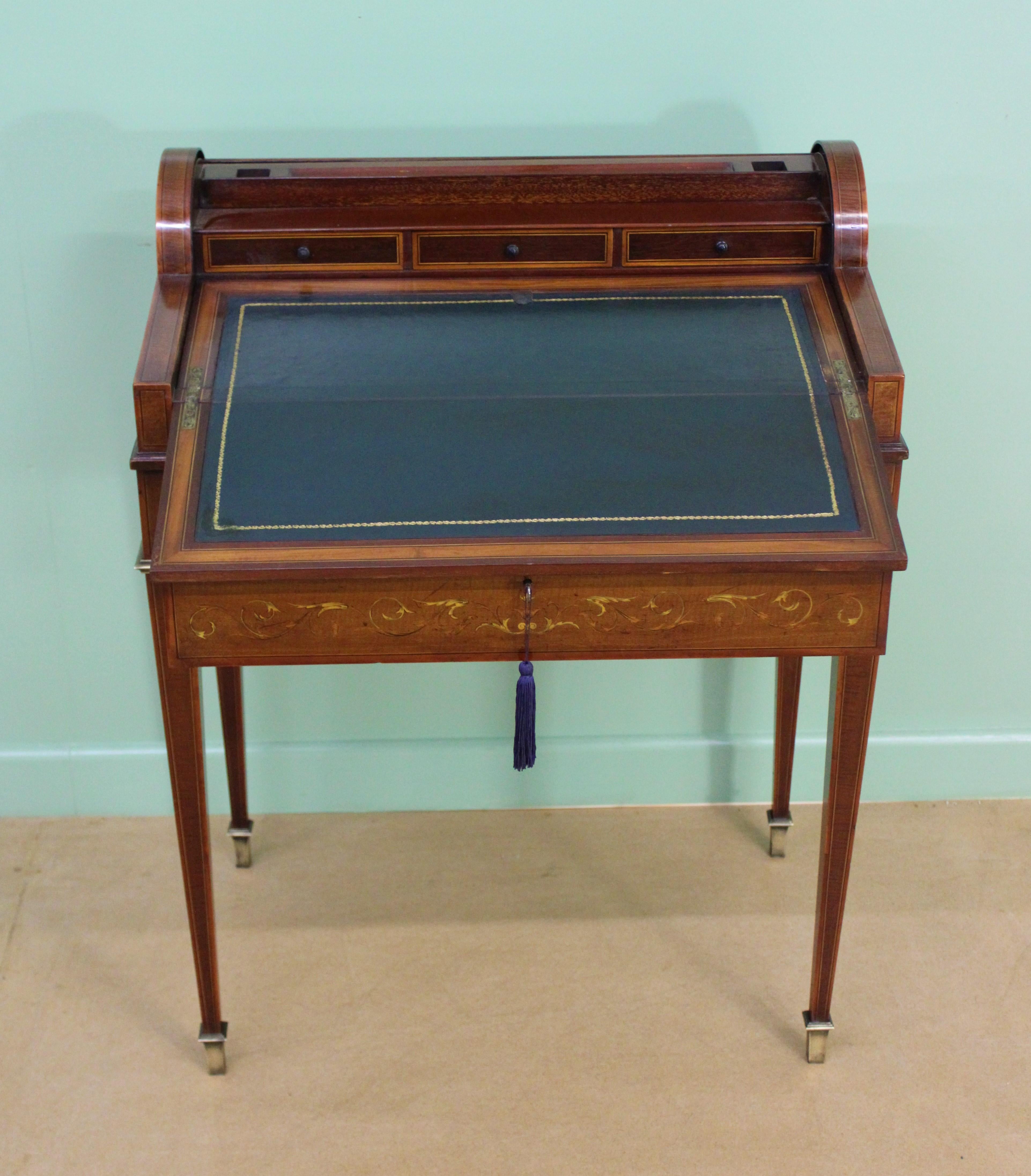 Late Victorian Inlaid Mahogany Tambour Bureau by Druce and Co. of London 13