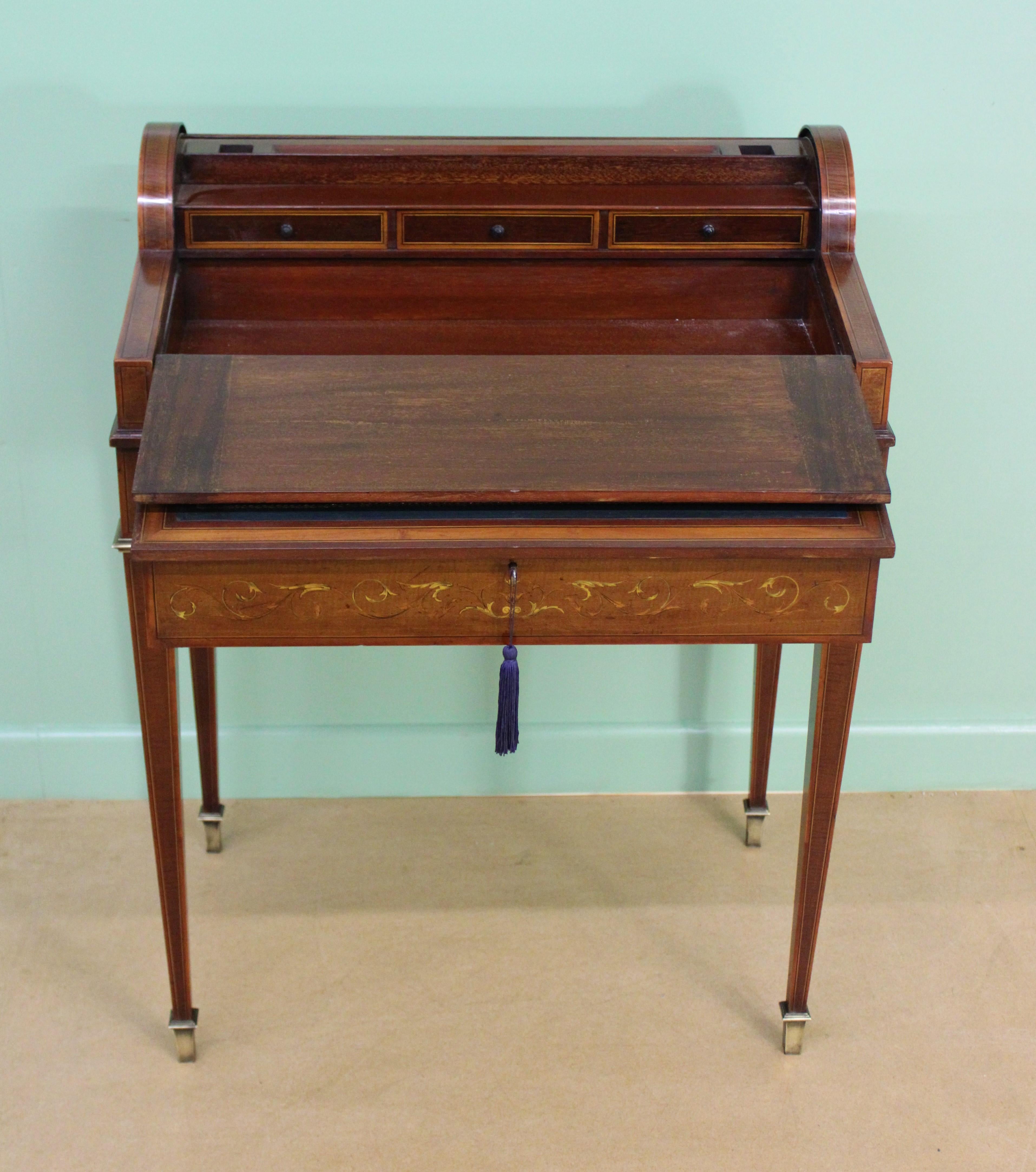 Late Victorian Inlaid Mahogany Tambour Bureau by Druce and Co. of London 14