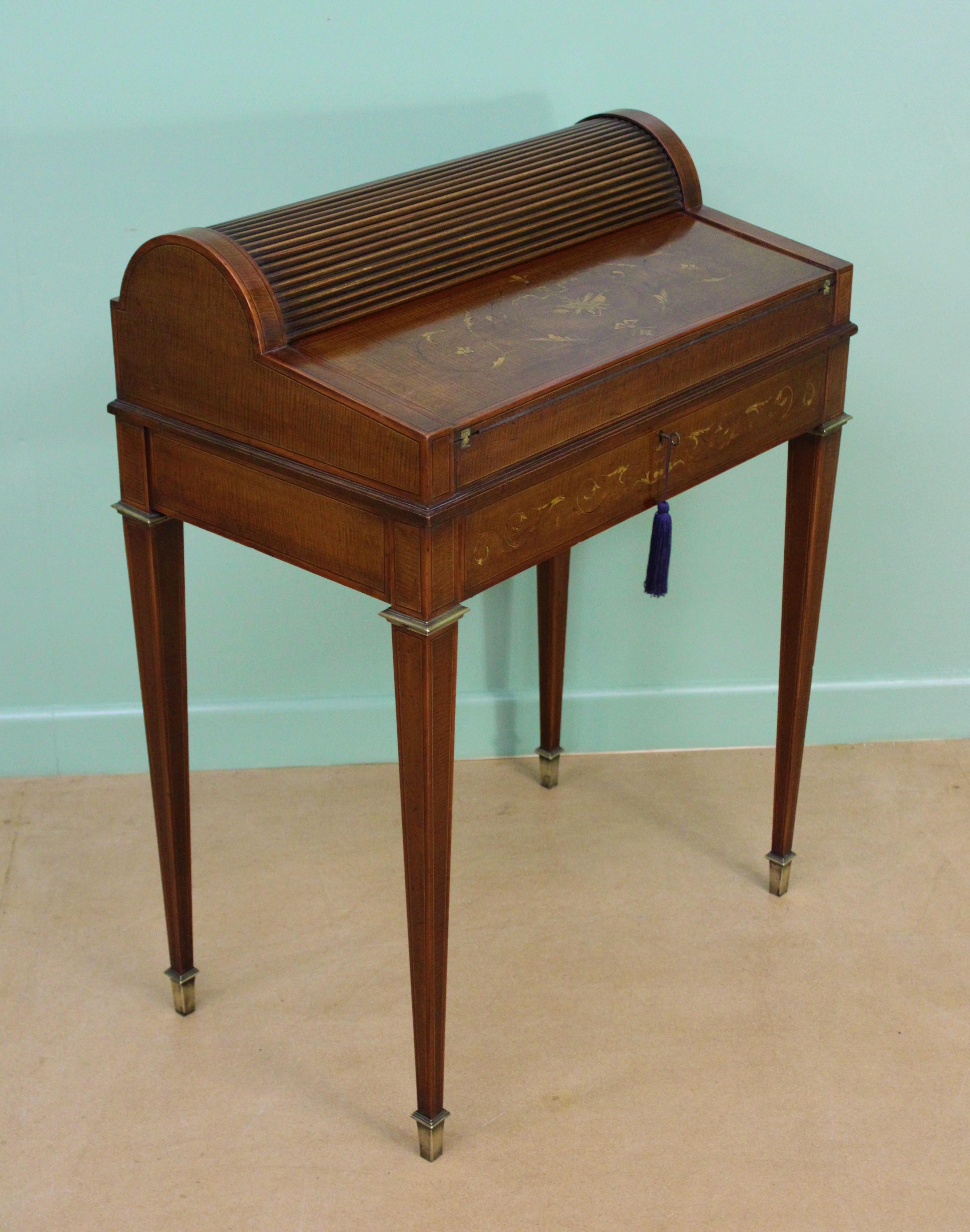 Late Victorian Inlaid Mahogany Tambour Bureau by Druce and Co. of London 2