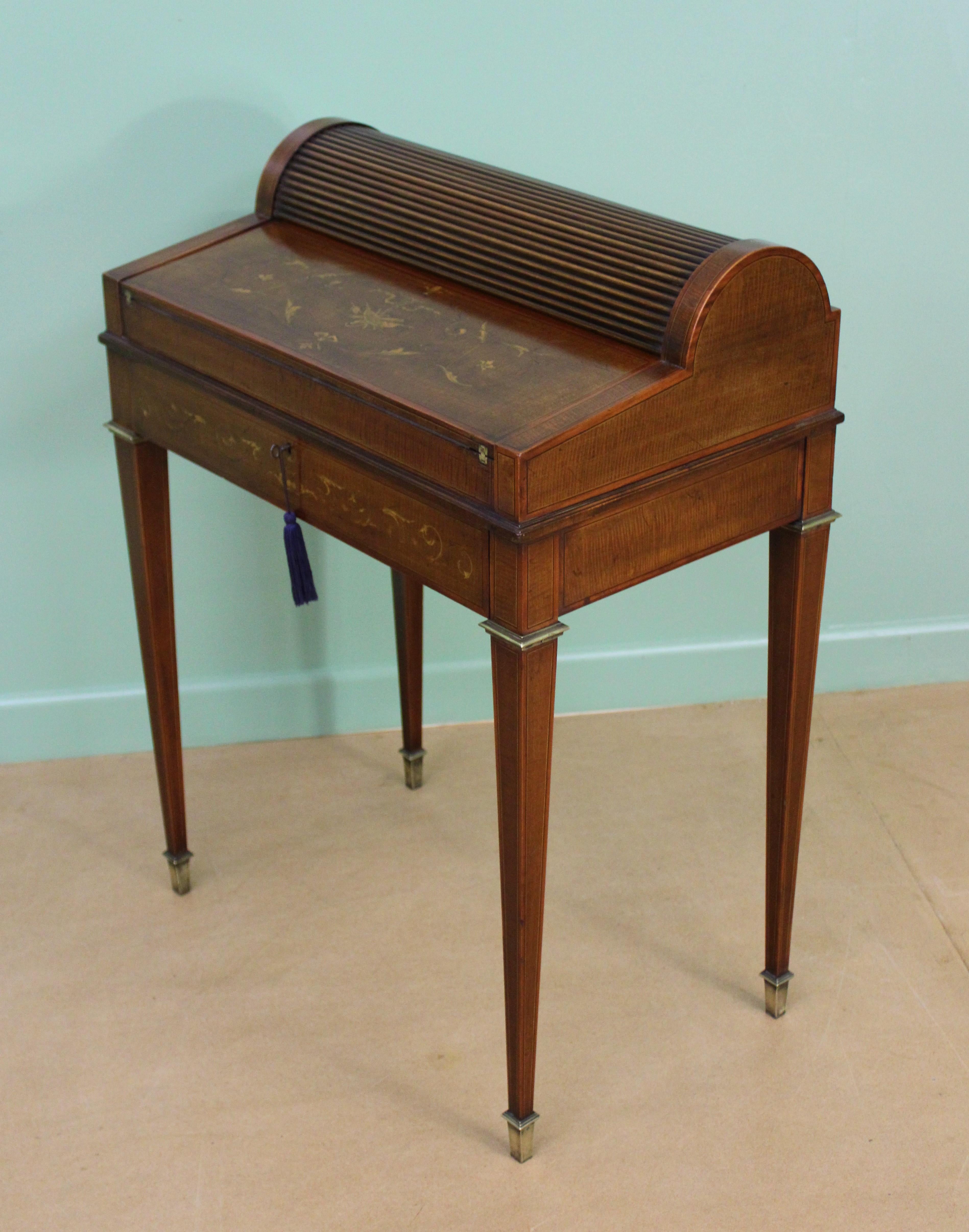 Late Victorian Inlaid Mahogany Tambour Bureau by Druce and Co. of London 3