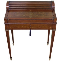 Antique Late Victorian Inlaid Mahogany Tambour Bureau by Druce and Co. of London