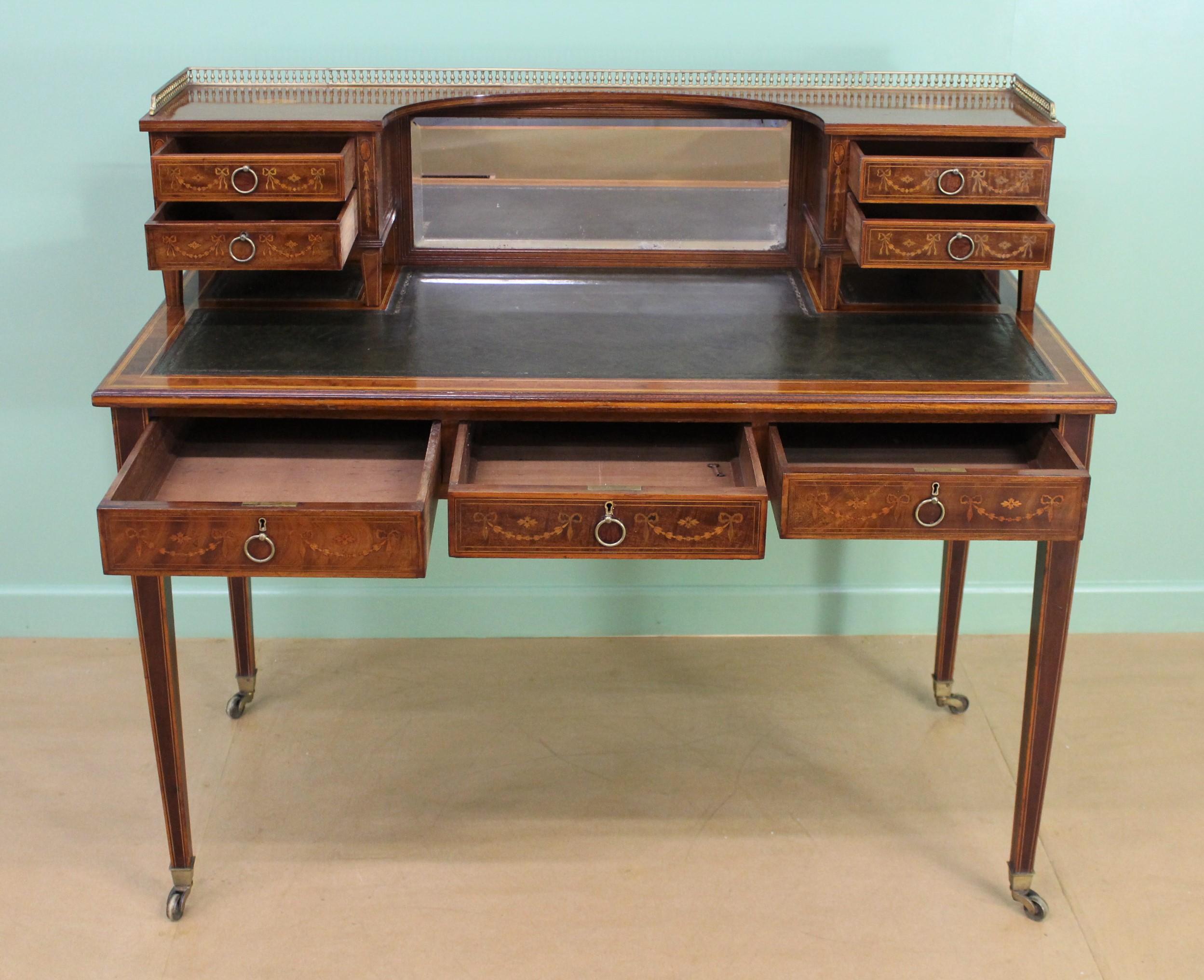 Late Victorian Inlaid Mahogany Writing Desk For Sale 4