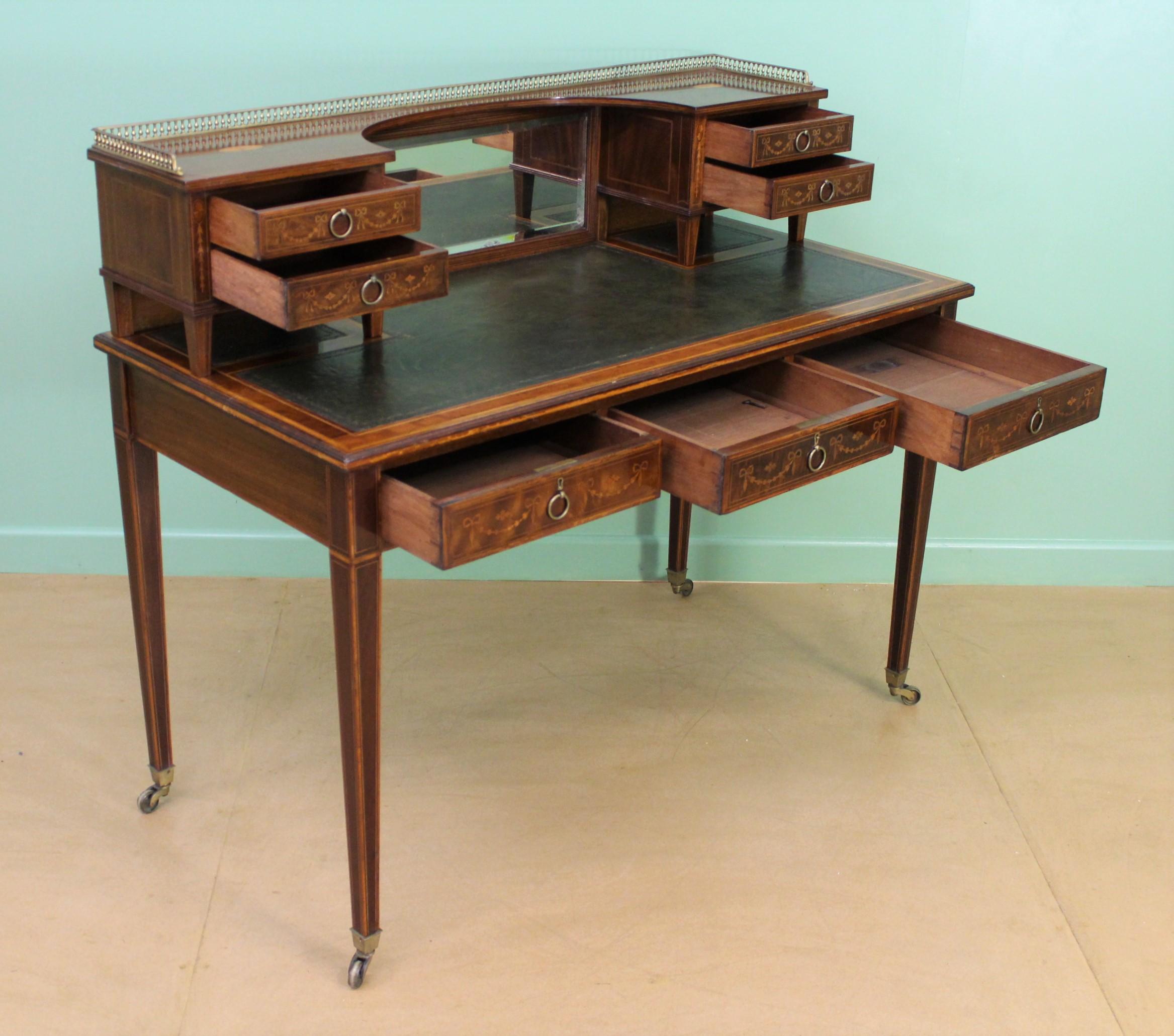 Late Victorian Inlaid Mahogany Writing Desk For Sale 5